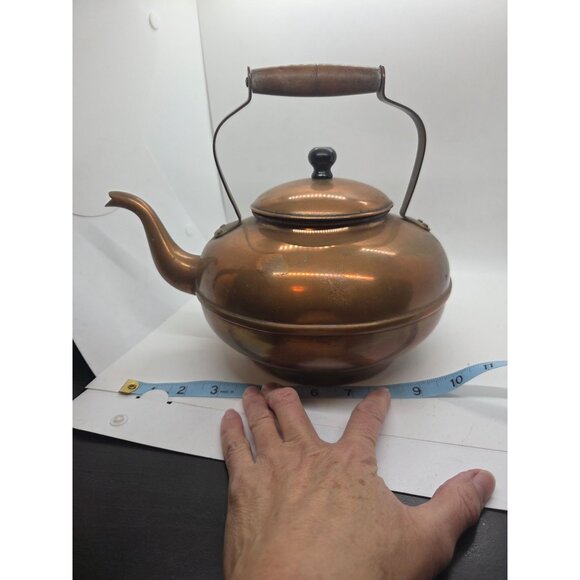 VTG Copper Tea Kettle Wood Handle & Lid Classic Cottage French British - Picture 8 of 8